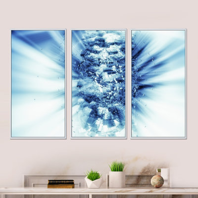 Fractal 3D Blue Splash Burst - ensemble de 3 toiles abstraites encadrées
