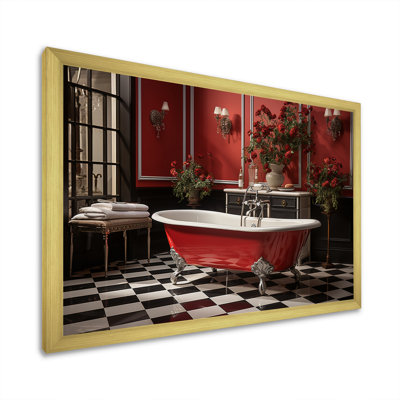 Red Modern Bathroom Charm IV - Laundry Canvas Print Wall Art