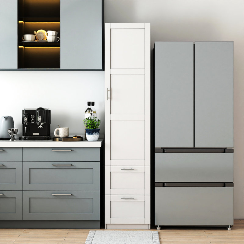 Garde-manger standard, armoire haute, armoire autoportante avec une porte et deux tiroirs pour la cuisine, la salle à manger, blanc