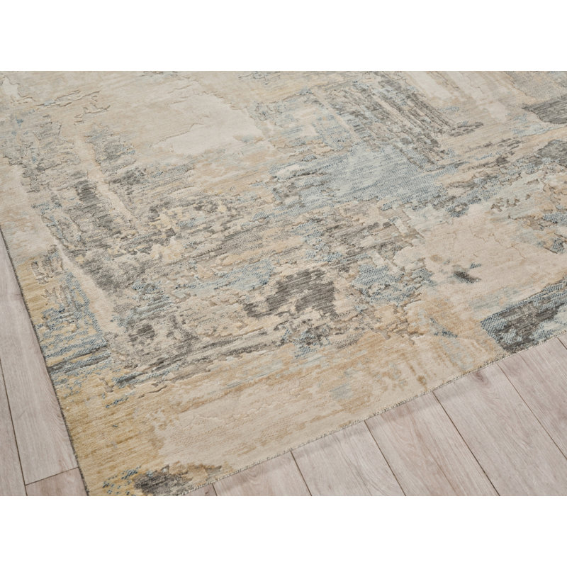 Infinity Power Loomed Wool/Nylon Abstract Area Rug in Ivory/Blue/Terracotta, Rectangle 6' x 9'