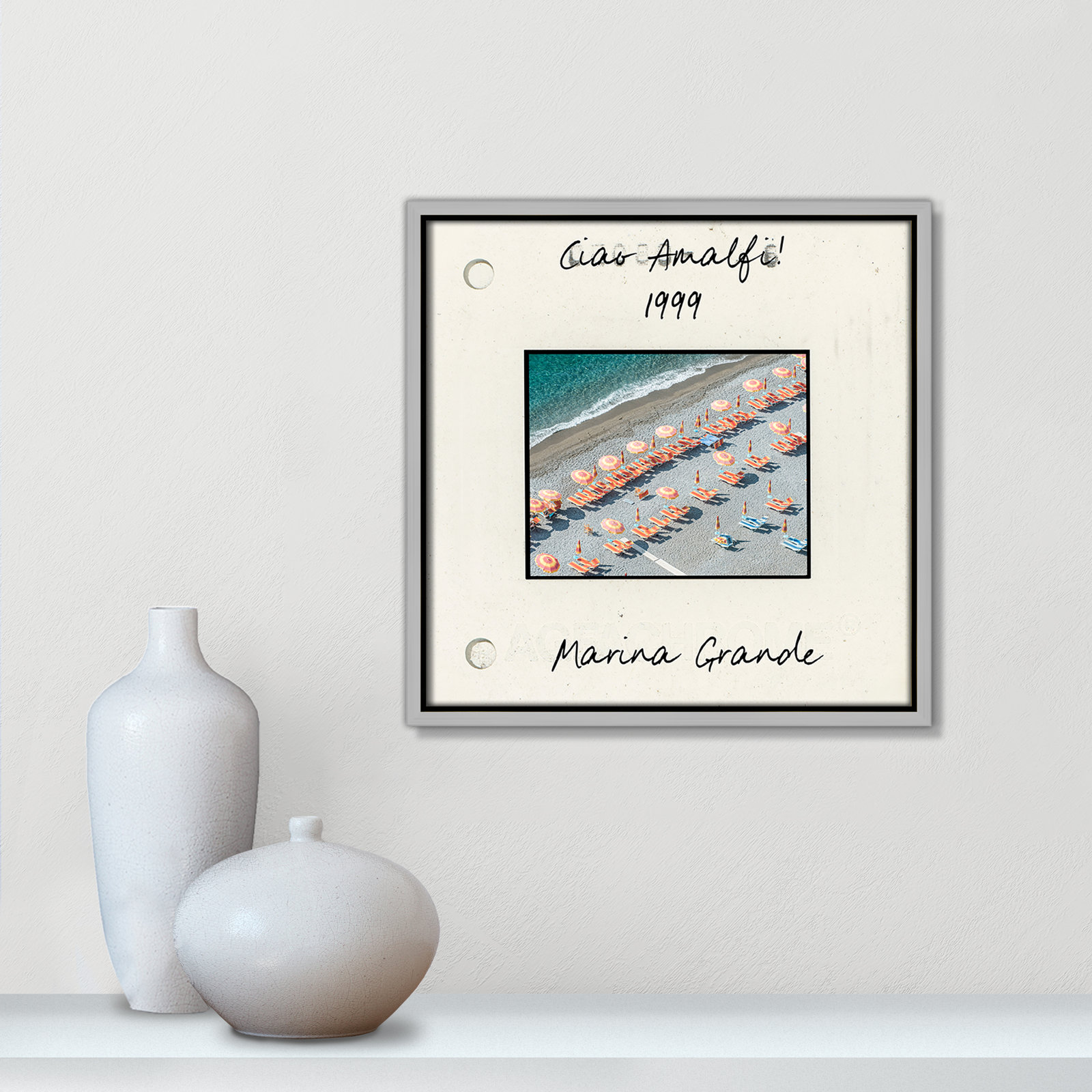 Travel Slide Collection "Amalfi, Italy - Marina Grande" Print, 13.5" H x 13.5" W x 2" D, Silver Floater Framed Canvas