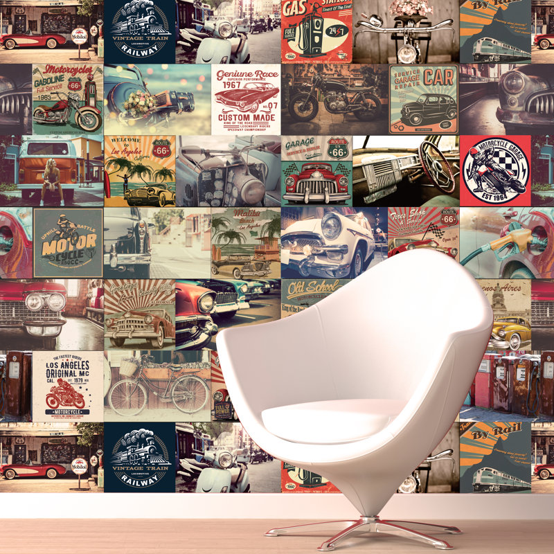 Vintage Vehicles Collage Mural