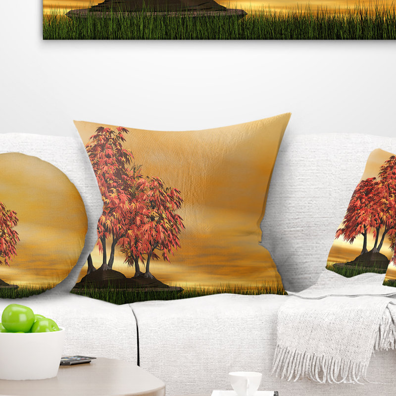 Bonsai Landscape - Coussin à imprimé paysage, 16 po x 1 po, Coussin décoratif