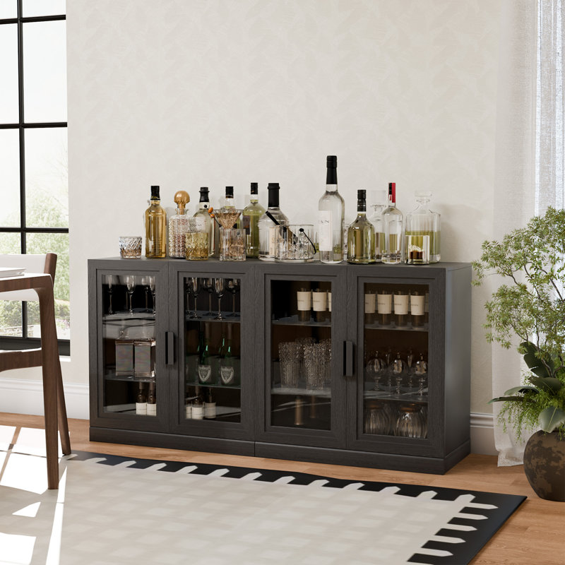 31'' H X 62'' D Wine Bar Cabinet with Adjustable Shelves Sideboard Buffet Liquor Cabinet Multi-purpose Home Bar for Kitchen and Living Room