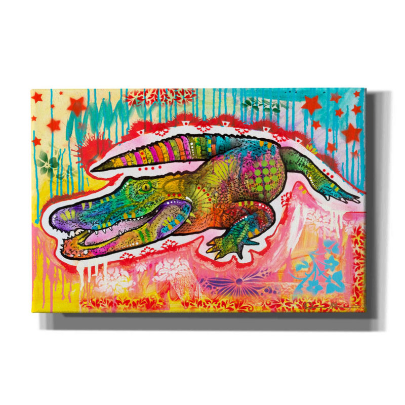 «Alligator 2» par Dean Russo - peinture sur toile tendue, H 40 po x l 60 po x P 1,5 po
