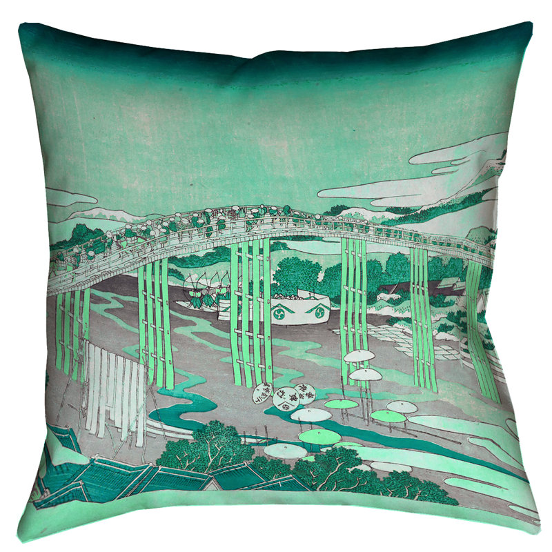 Coussin Katsushika Hokusai, 36 po x 36 po, Vert