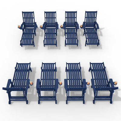 Pakkdiarie Outdoor HDPE Adjustable Reclining Chaise Lounge Chair With Wheels & Cup Holder (Set of 8)
