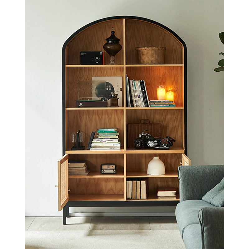 Handwoven Rattan White Ash Wood Storage Bookcase