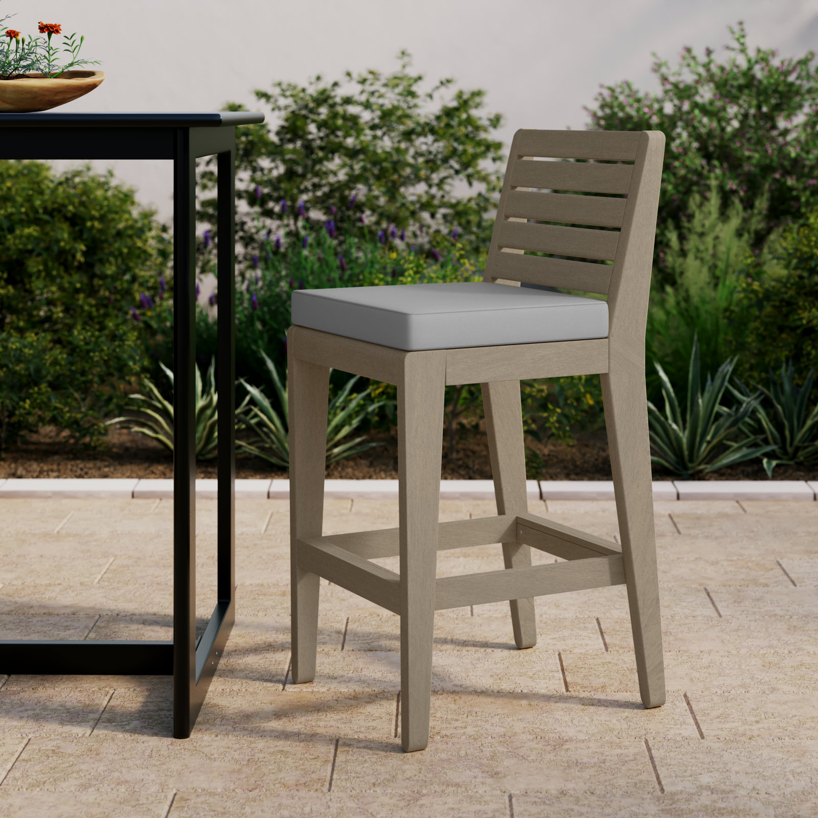 Ojai 40'' Acacia Outdoor Bar Stool with Cushion