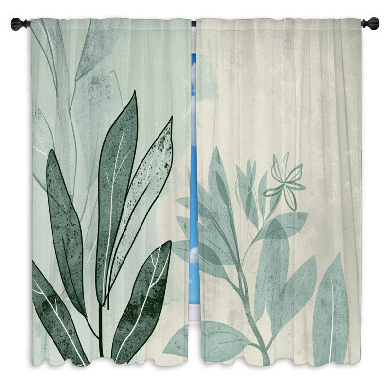 Rideaux à motif floral et rideaux botaniques élégants - 2 panneaux, L 20 po x L 52 po