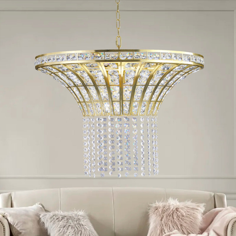23.6"  8-Light Wide Crystal Waterfall Chandelie