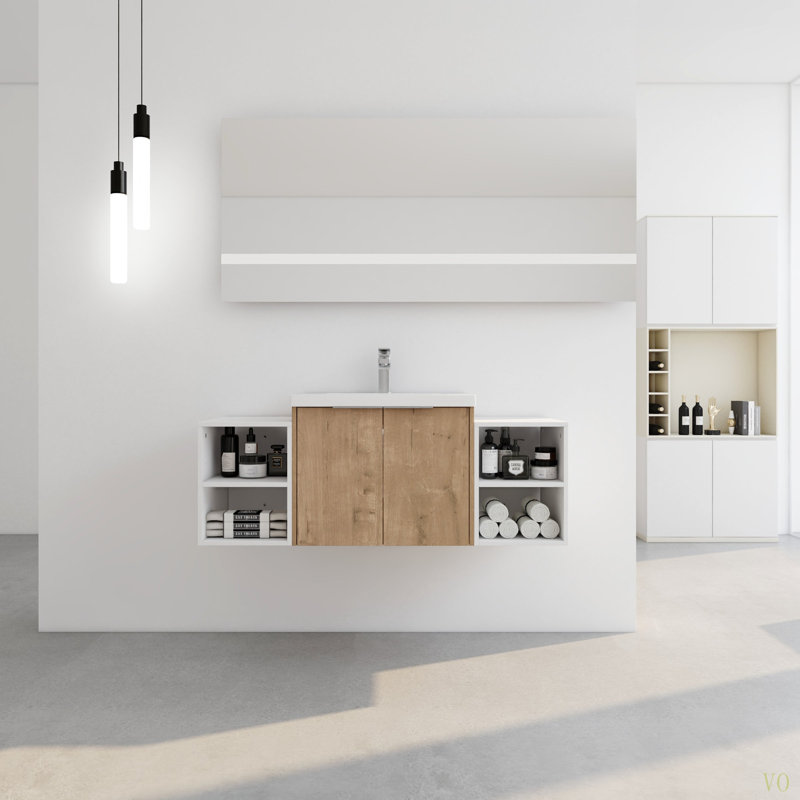 Meuble-lavabo à fermeture en douceur 48 po avec lavabo, deux petites tablettes de rangement, armoire combinée 24 po et 12 po (KD-Packing)