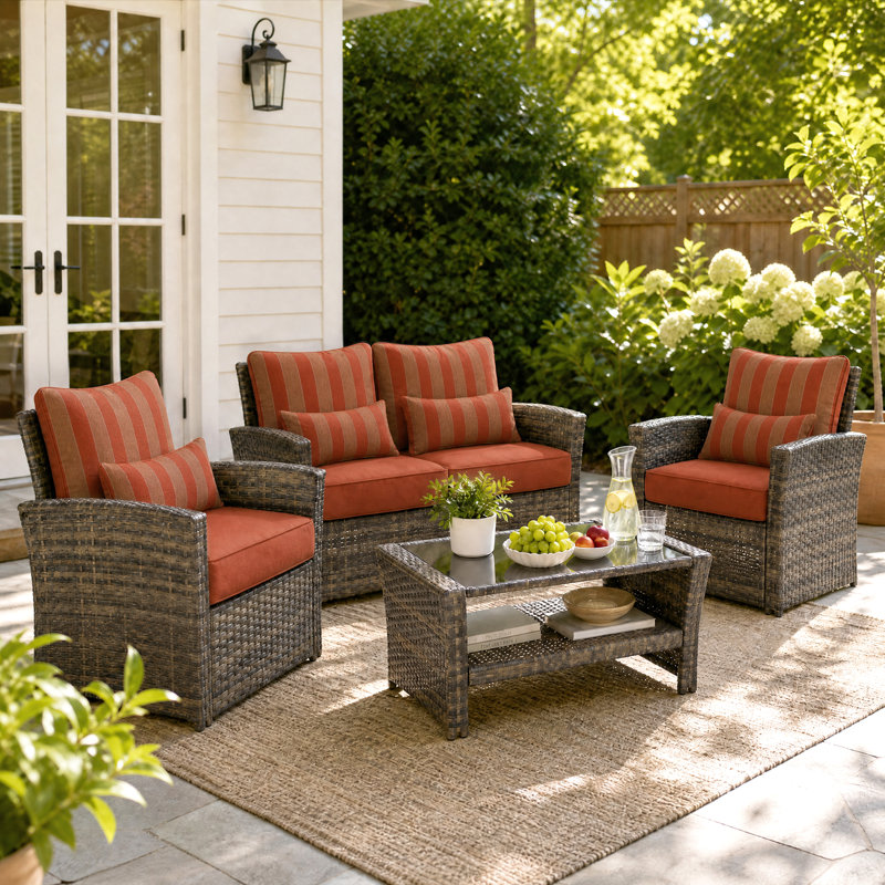 Aoodor Outdoor Seat/Back Cushion, 22" W x 24" D, Red Striped