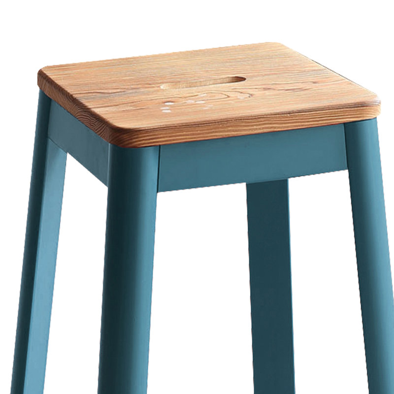 Tabouret de bar rustique au fini naturel et bleu sarcelle avec support en métal, Bleu