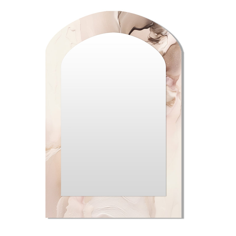 Brown Abstract Delicate Marble I - Marble Asymmetrical Wall Mirror, Brown Arch Decorative Mirror, Printed Metal Art