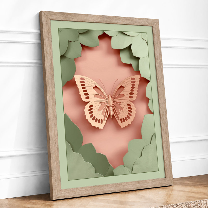 Layered Butterfly Botanical - Framed Print, A1 - 84.1 x 59.4 cm, Oak