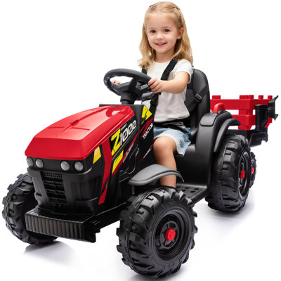 24V 9Ah Kids Ride on Tractor, Electric Ride on Toys with Trailer & Remote
