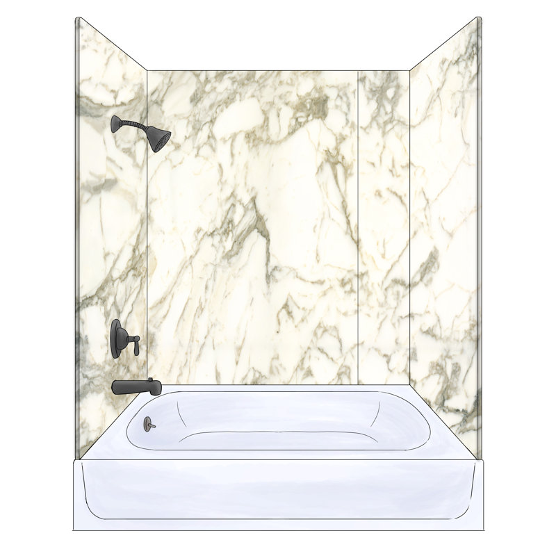 Polymarm 72" W 60" H 33" D Three Wall Composite Tub Wall Panel Surround - 72" Backwall with Seam, Calacatta Gold