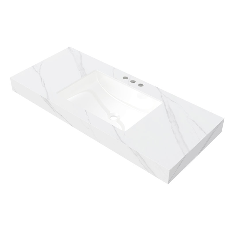 Muri 48" Sintered Stone Vanity Top with Undermount Ceramic Basin, Carrara White