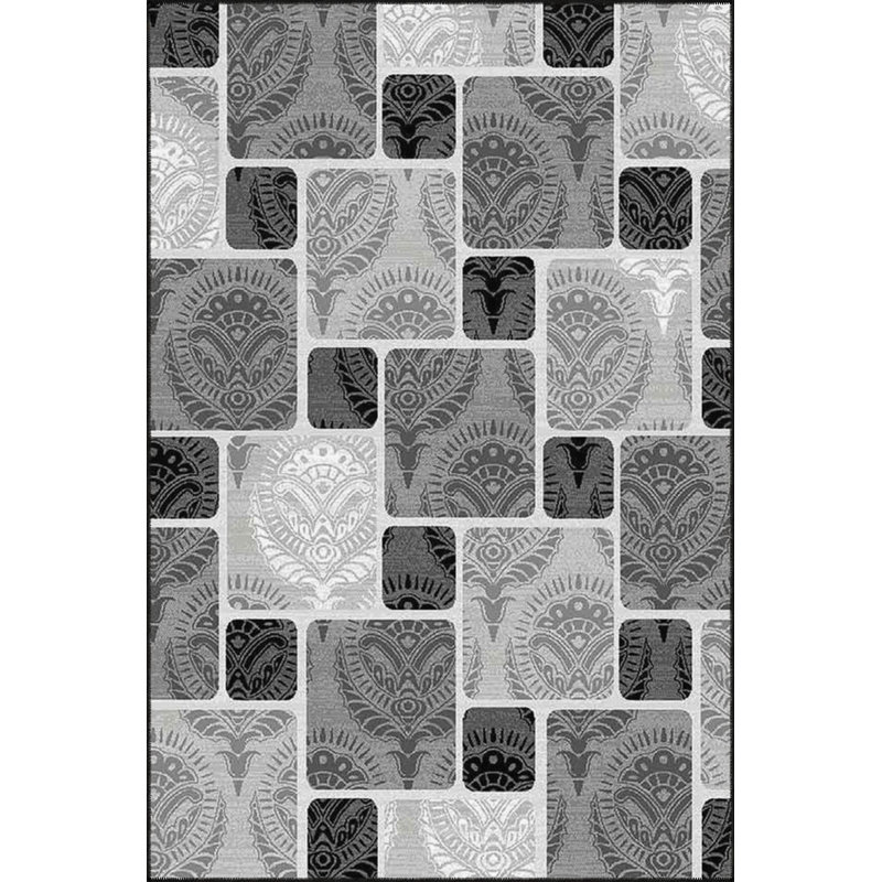 Tapis lavable noir à motif géométrique à motif géométrique, Sous-tapis rectangulaire de 3 pi 3 po x 4 pi 11 po