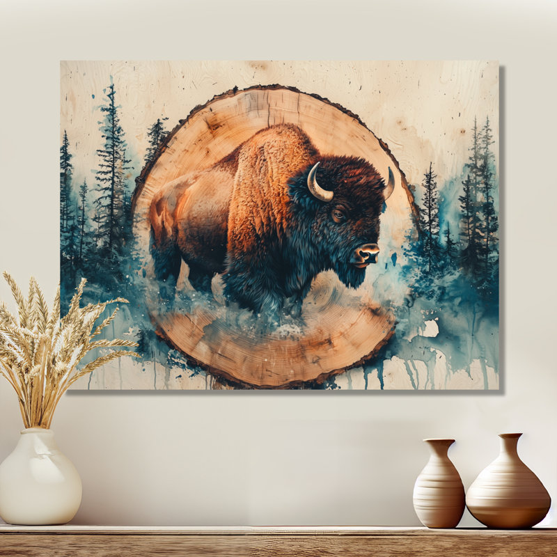 «Bison In Wood Slide Forest Landscape - Bison», impression sur toile, H 12 po x l 20 po