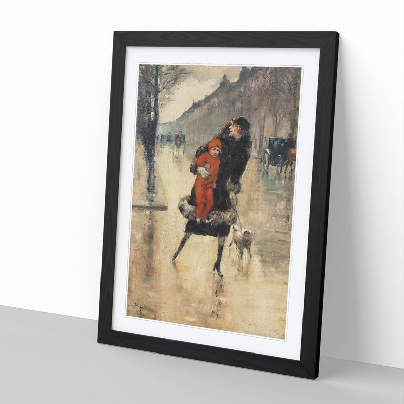 Mother with Child by Lesser Ury - Picture Frame Painting, 36cm H x 27cm W x 2cm D, Black Framed