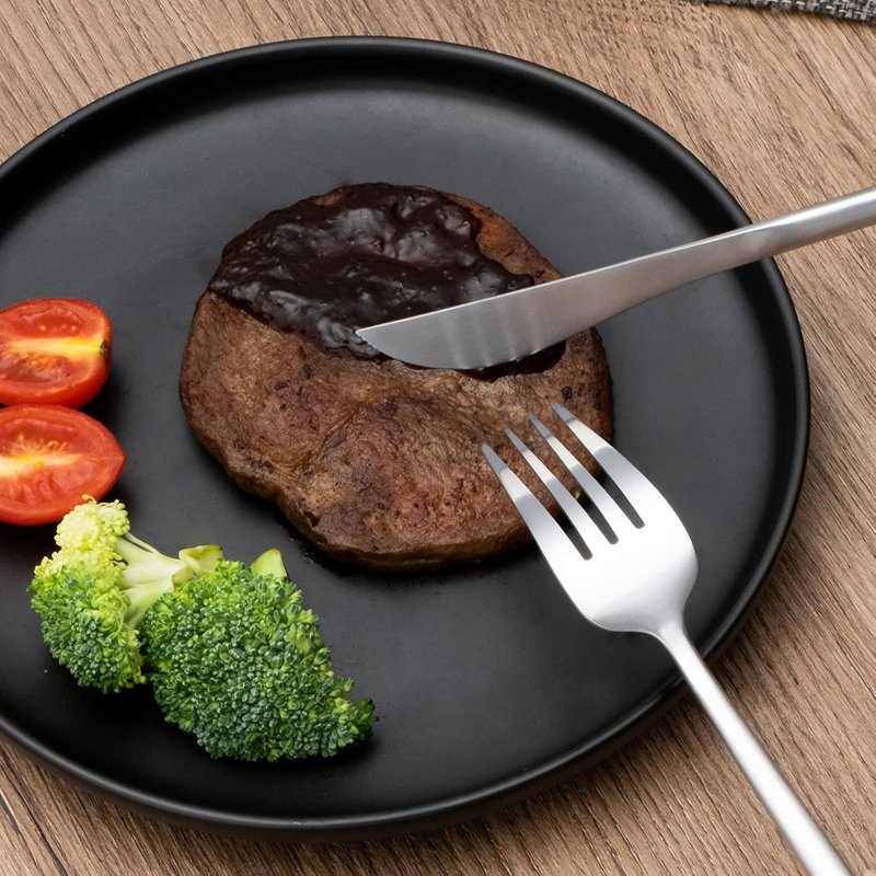 Ensemble de couverts 36 pièces en acier inoxydable mat, service pour 6 avec couteaux à steak, lavable au lave-vaisselle