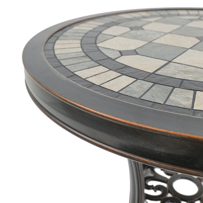 Bronze Round Cast Aluminum Outdoor Dining Table with Ceramic Top