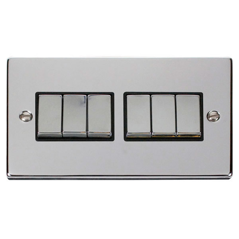 Polished Chrome 10A 6 Gang 2 Way Ingot Light Switch