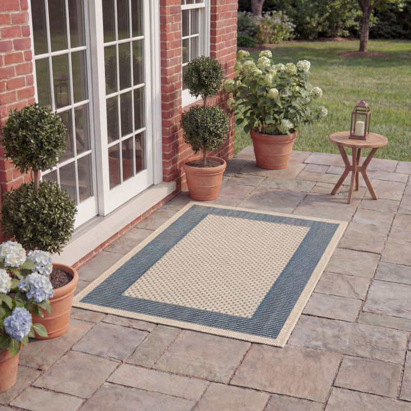 Tirrelle Beige/Navy Indoor/Outdoor Area Rug, Rectangle 2' x 3'7"