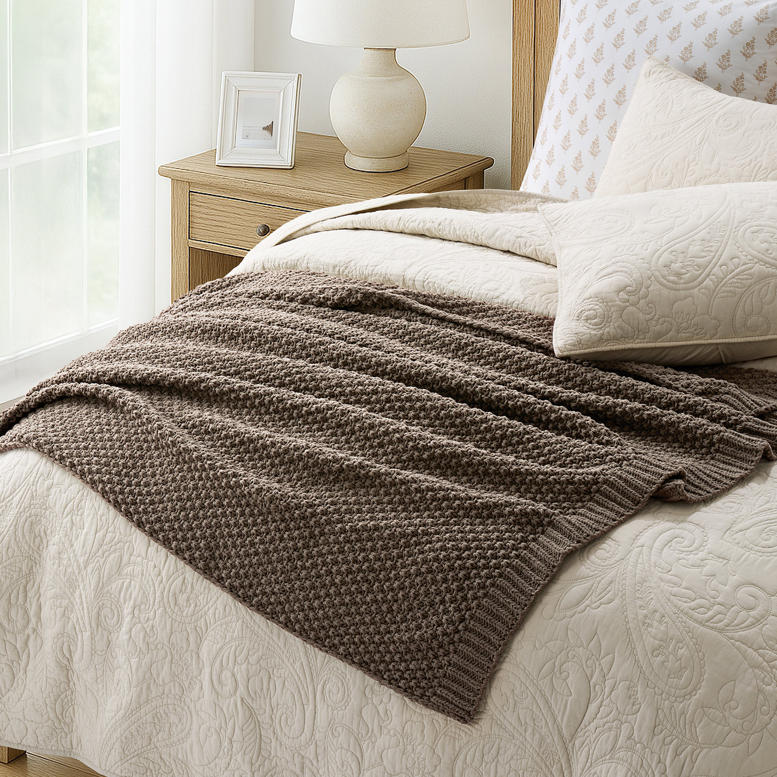 Chunky Chenille Weighted Throw Blanket, 80" L x 60" W, Mocha Brown