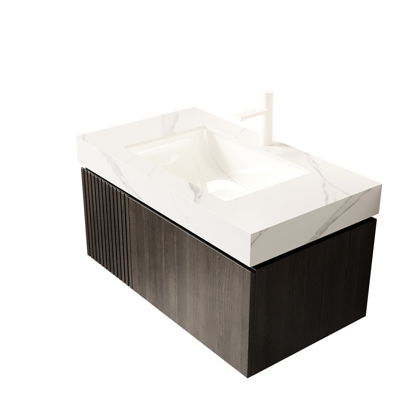 Comptoir en pierre frittée de 36 po de couleur blanche avec cuve en céramique encastrée, un trou de robinet standard, résistant aux égratignures, eau d'une profondeur de 36,16 po, hauteur de 8,33 po