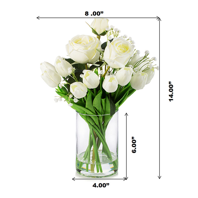 Tulipe artificielle et rose dans un vase, Blanc