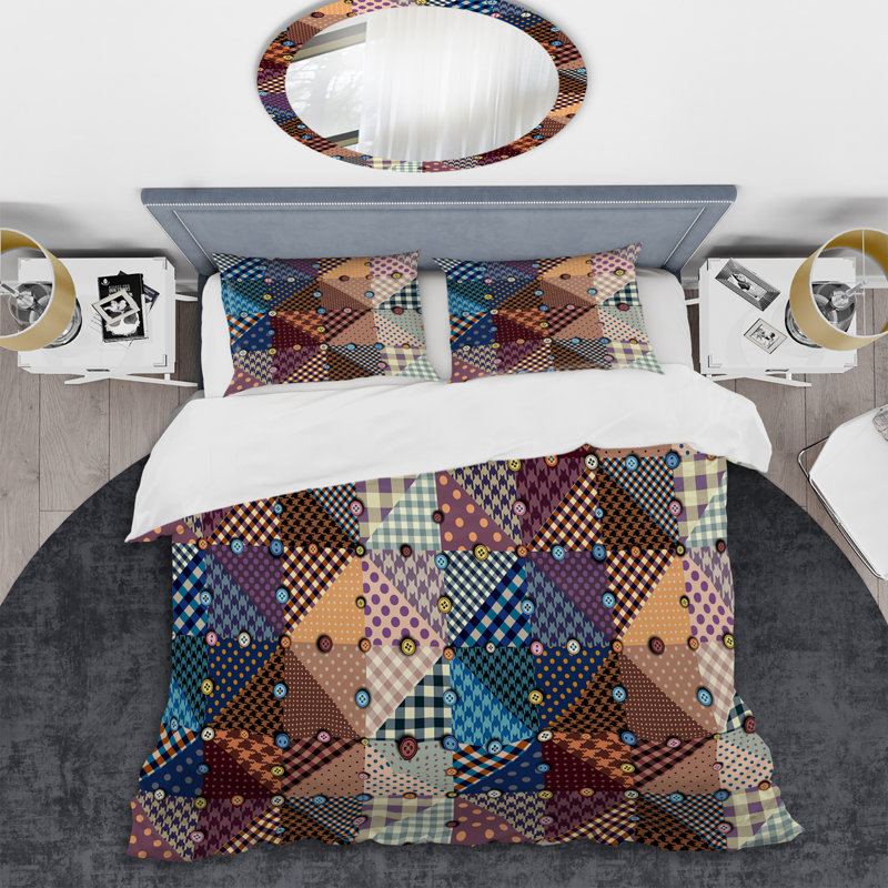 Multicolor Abstract Patchwork - Abstract Duvet Cover Set - Microfiber Polyester, King Duvet Cover + 2 King Shams
