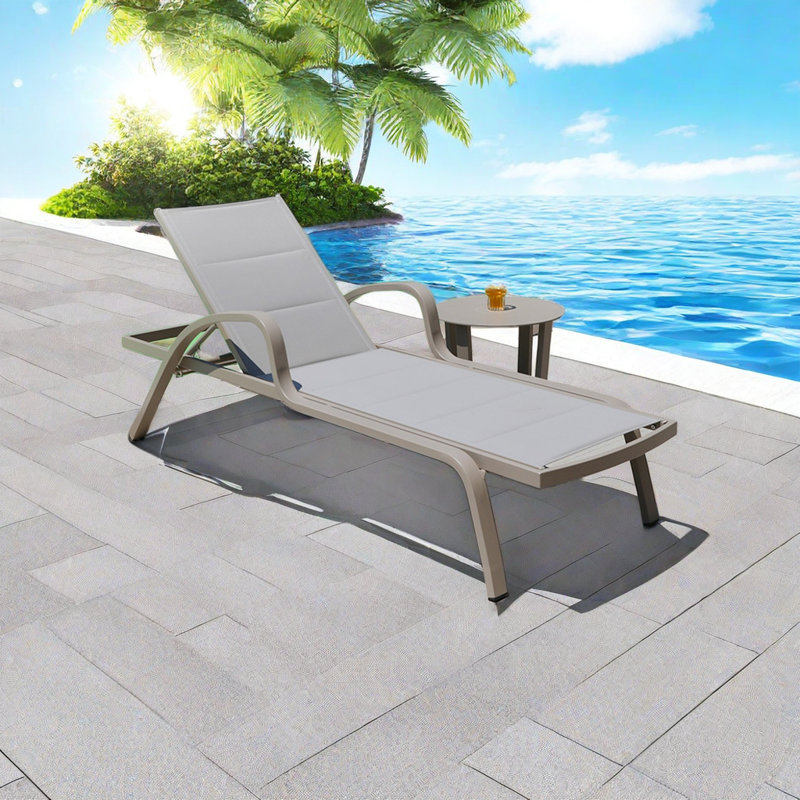 Adjustable Poolside Sunbed Outdoor Metal Chaise Lounge Set with Table
