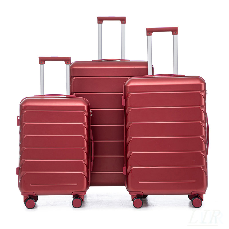 Ensemble de valises à roulettes en ABS durable avec serrure à combinaison, de couleur rouge vin assortie pour les voyages en famille
