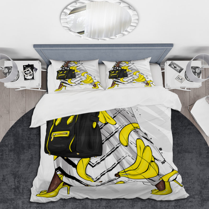 Ensemble de housse de couette en microfibre blanc / jaune, Housse de couette pour très grand lit et 2 très