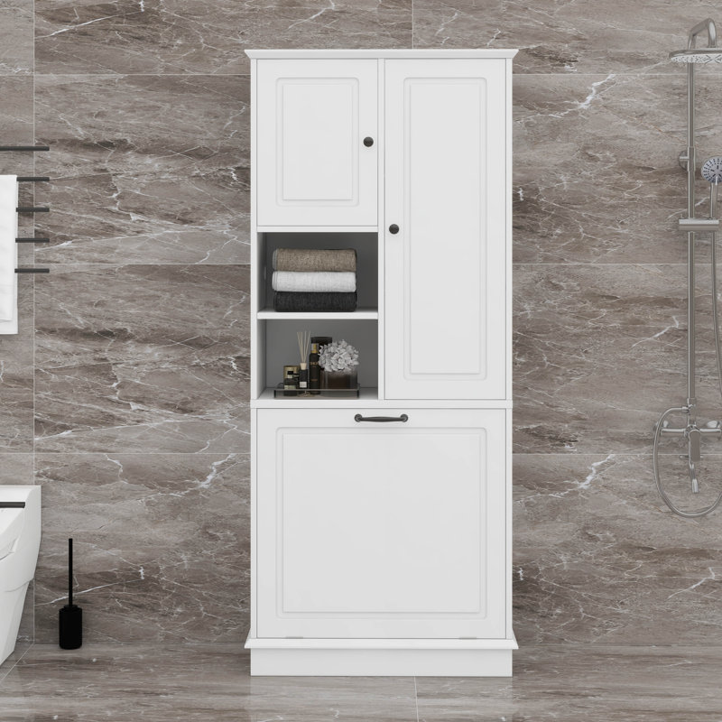 Grande armoire de rangement avec panier rabattable, tablettes réglables et 2 portes, Blanc