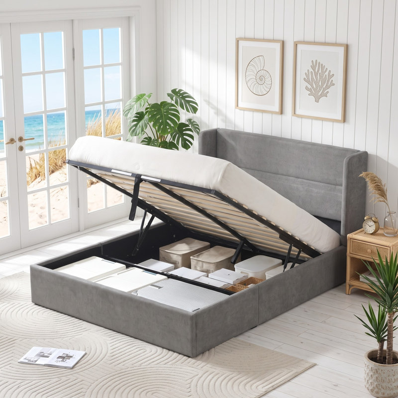 Lit plateforme tapissier avec rangement Gaillarde, Double, Graphite