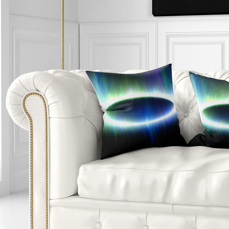 Grand coussin ovale à motif abstrait fractal, 16 po x 16 po, Coussin décoratif, Bleu