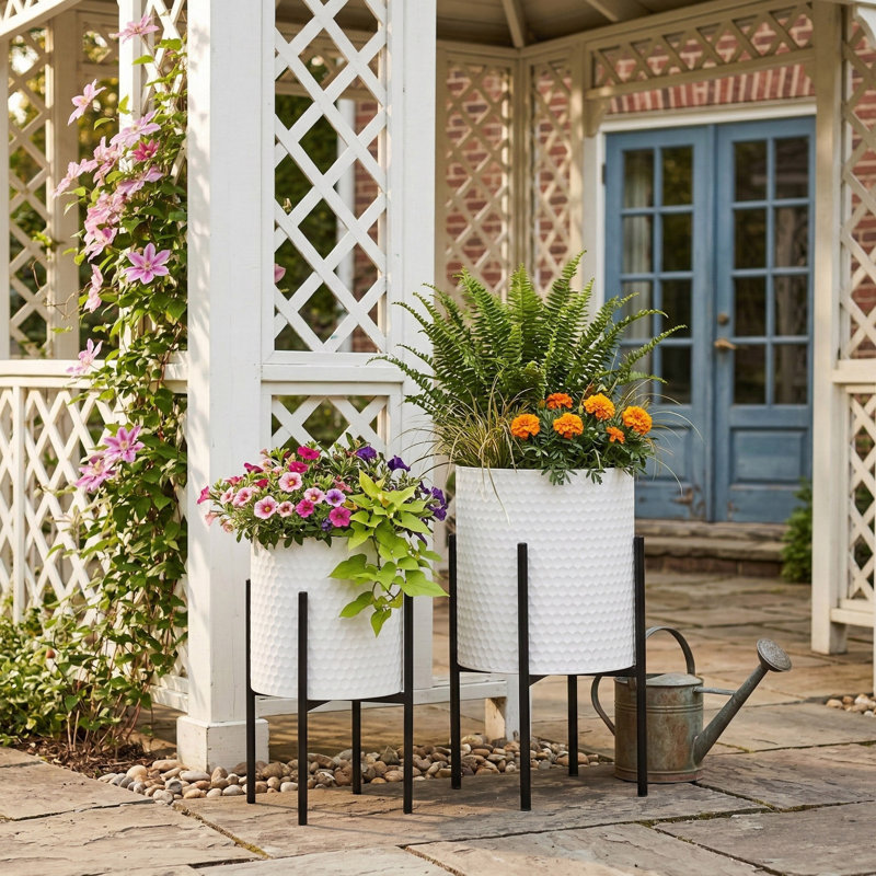 Ensemble de 2 pots à fleurs Aideen pour l'intérieur et l'extérieur - ensemble de 2, Blanc nid d'abeille