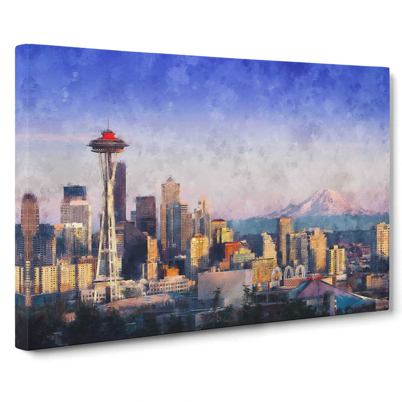 Seattle Skyline Painting - Wrapped Canvas Print, 40cm H x 60cm W x 3cm D