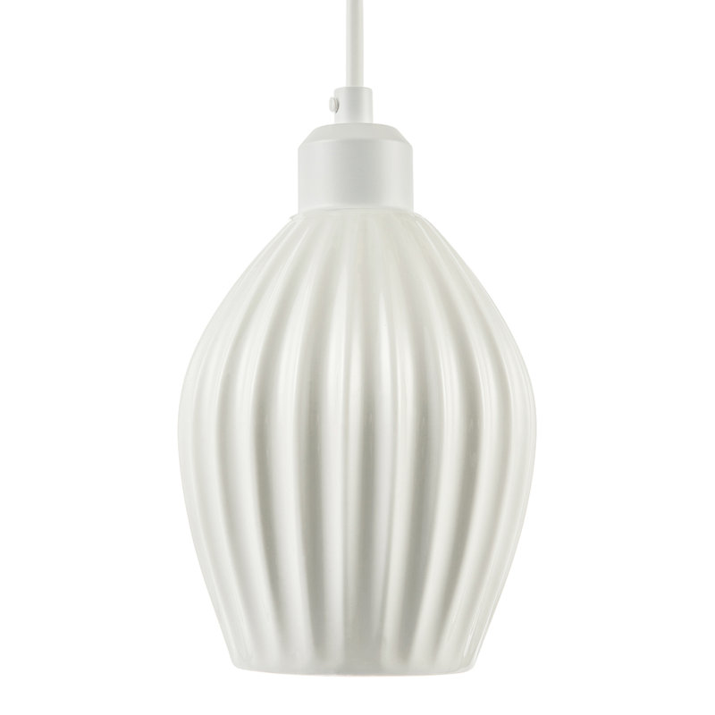 Curvy White Gloss Ceramic Pendant Lamp Shade With Line Rippled Body By 
