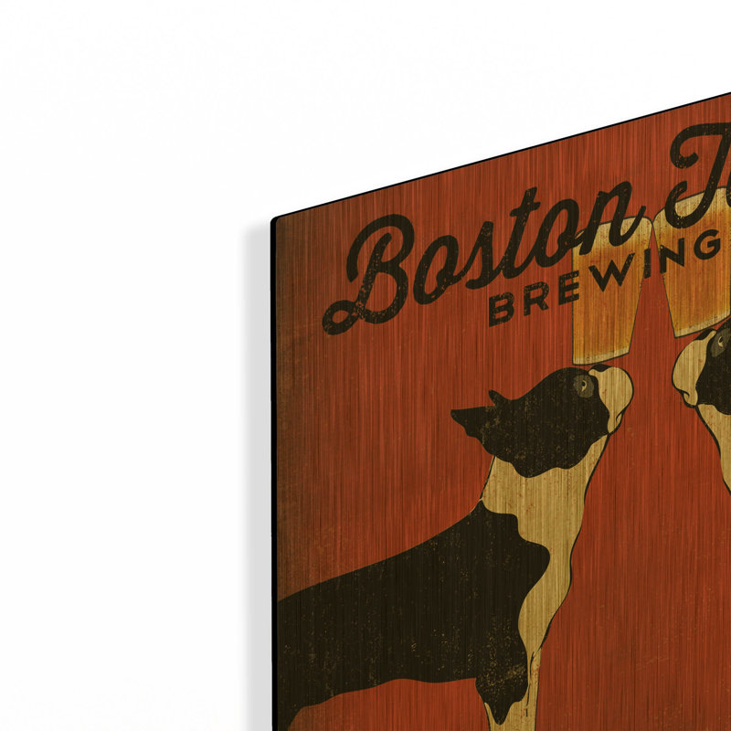 « Boston Terrier Brewing Co Square » de Ryan Fowler, décor mural en métal doré, 30,5 cm x 30,5 cm, 12 po x 12 po