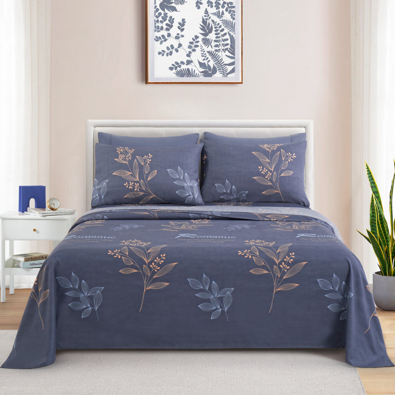 Twin Blue Floral Deep Pocket Bamboo Polyester Sheet Set