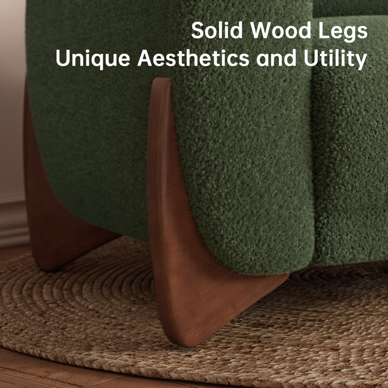 Cloud Sherpa Upholstered Sofa with Wood Wedge Legs, Green