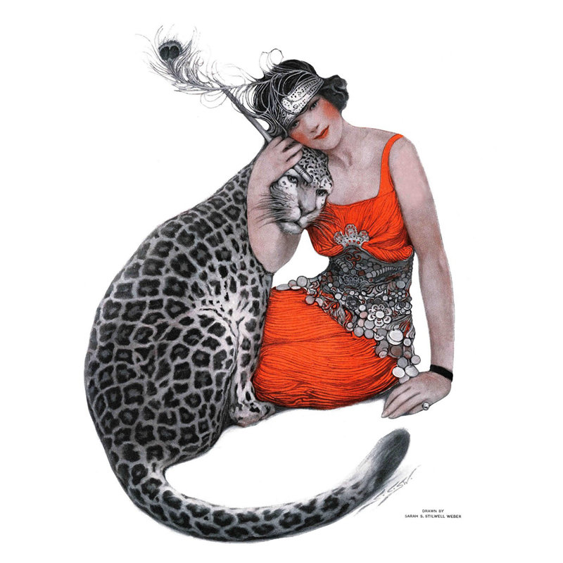 Lady and Leopard Print on Wrapped Canvas, 39" H x 30" W