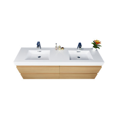 Plateau de meuble-lavabo double 70,75 po blanc avec lavabo