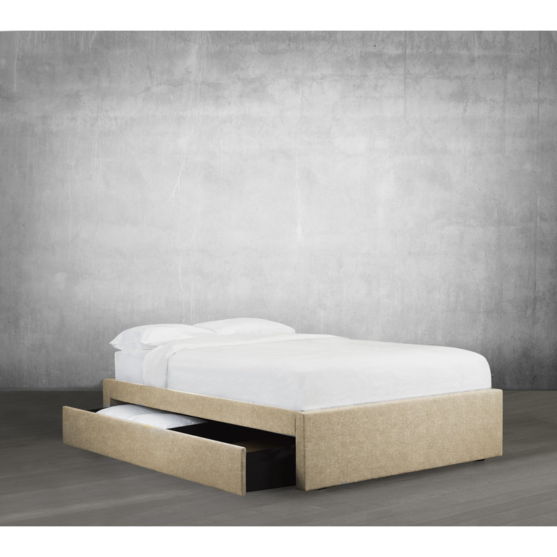Lit plateforme avec rangement rembourré Halewood, Grand, Sable
