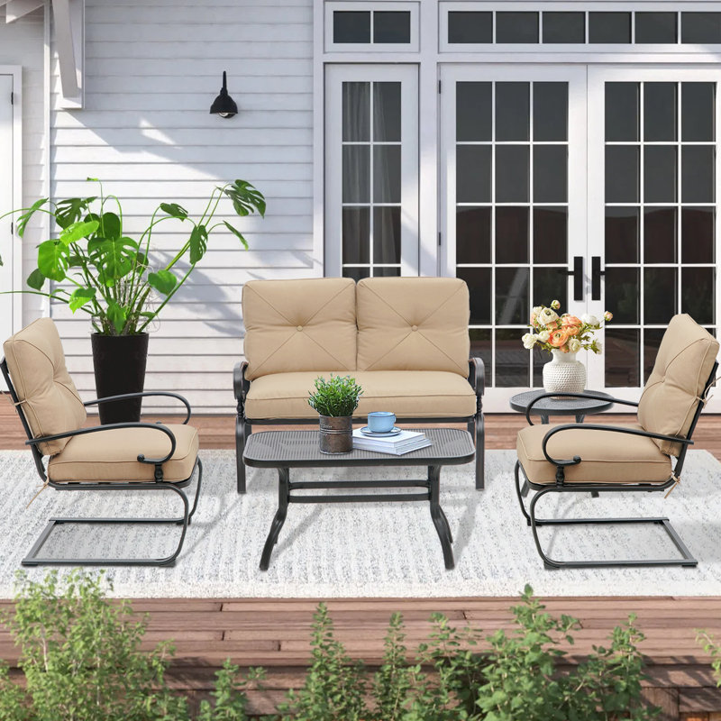 Alekto 4 - Person Patio Conversation Set with Cushions, Light Brown